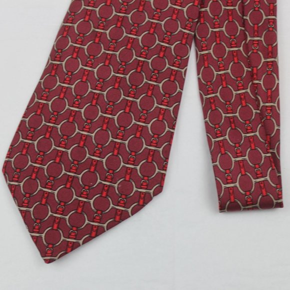 Hermes Vintage Horse Bit Burgundy Silk Tie - Picture 3 of 9